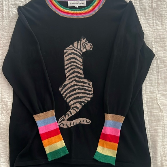 Orwell and Austen Cashmere Blend Rainbow Tiger Handcrafted Sweater XXL - Picture 4 of 12